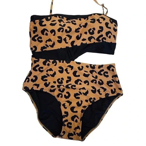 DKNY Cutout Leopard One-Shoulder Swimsuit Size 16 - Picture 2 of 8